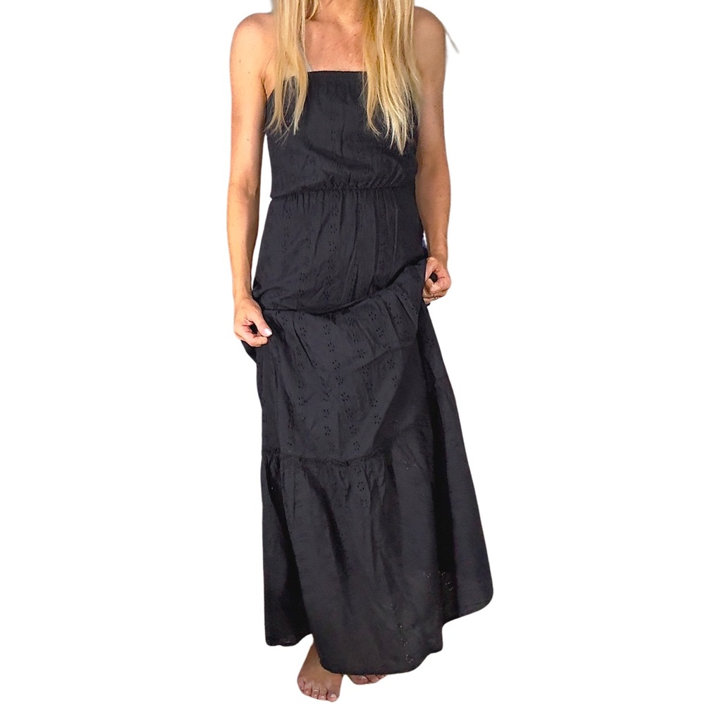 OLD NAVY Strapless‎ Black Eyelet Maxi Dress